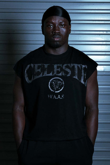 STELLAR BLACK/ DARK GREY CROPPED TANK - CELESTE SPORTSSS